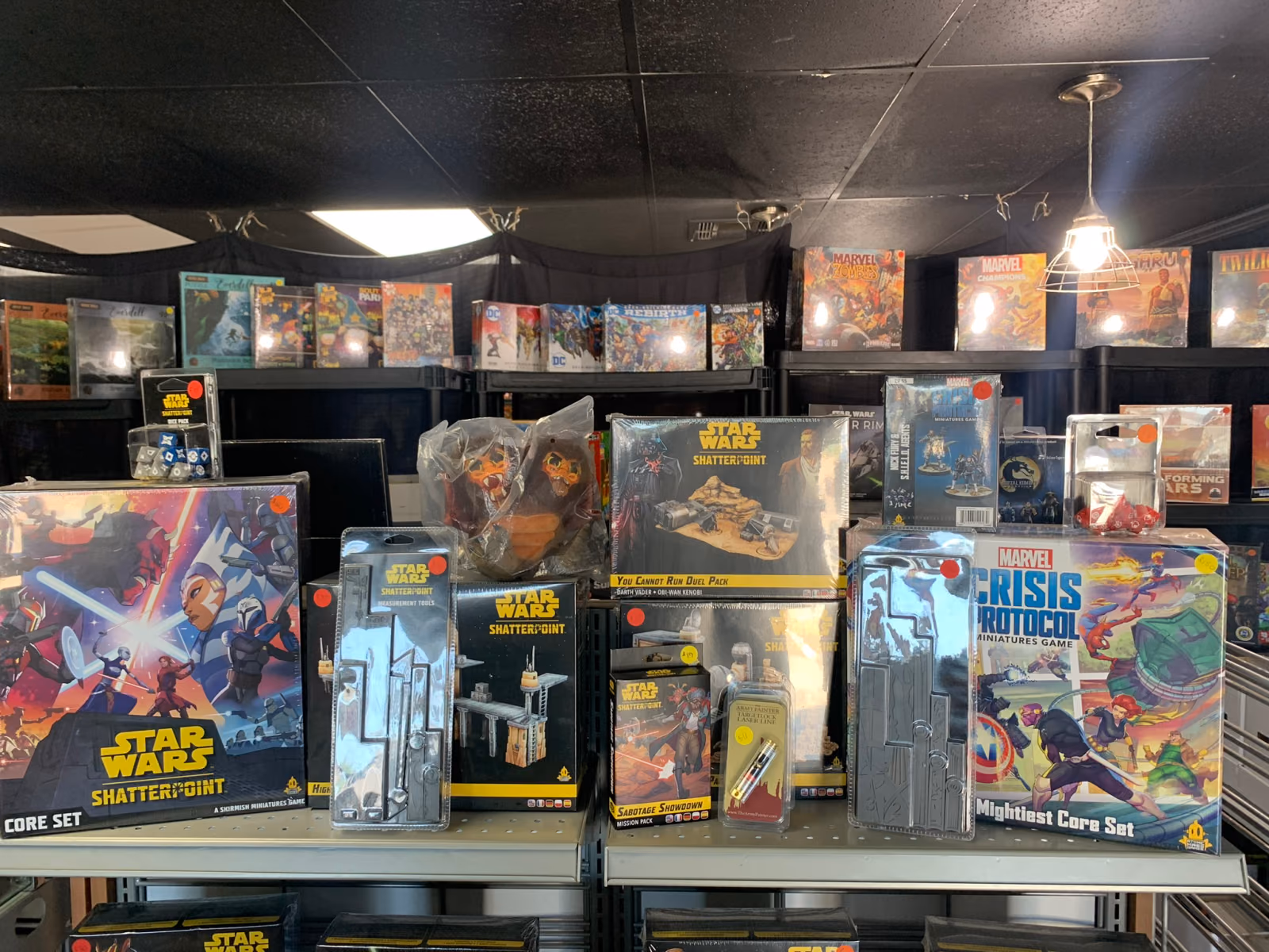 Star Wars games and collectibles on display