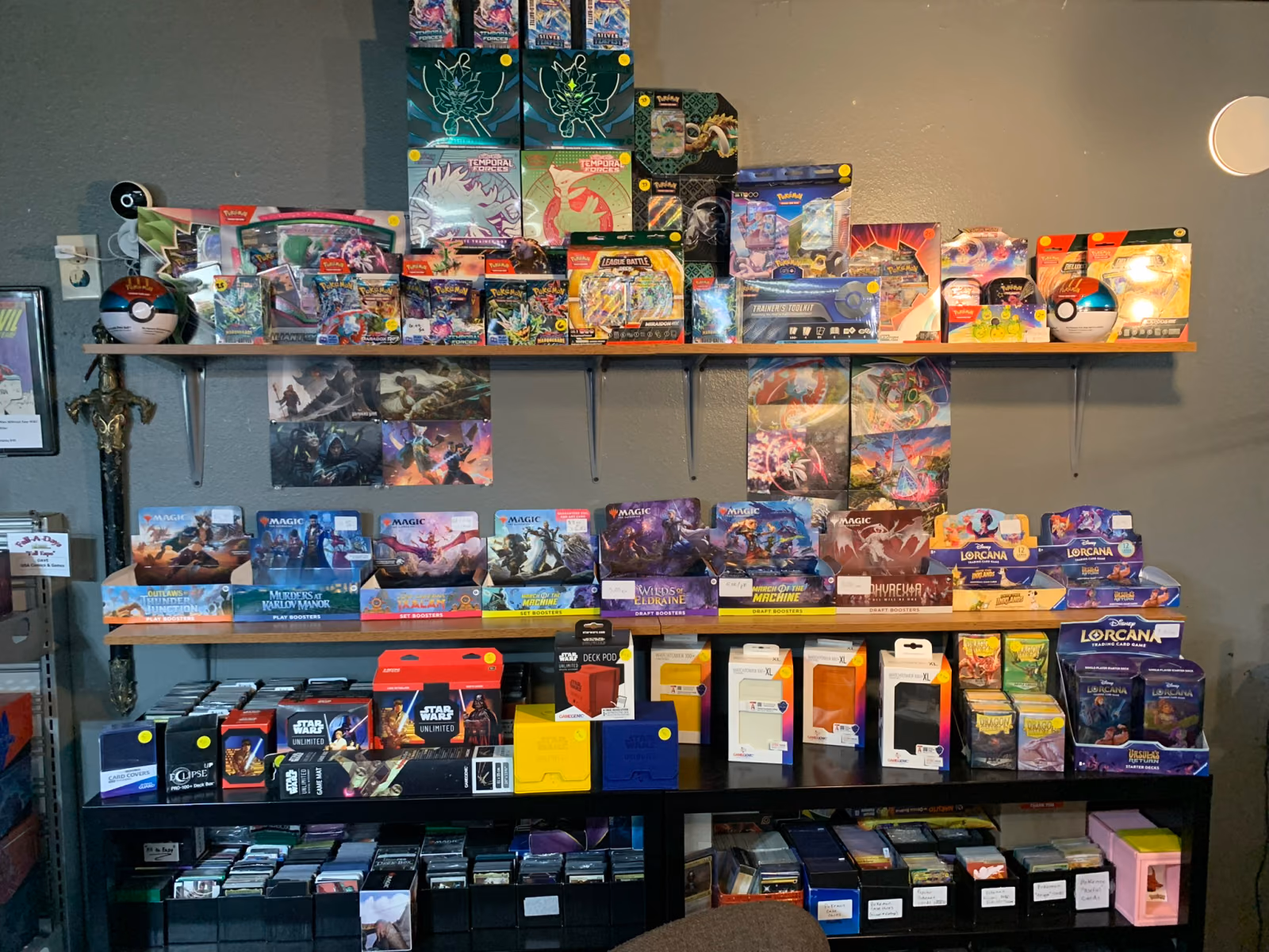 Shelves of Pokémon and trading card game products
